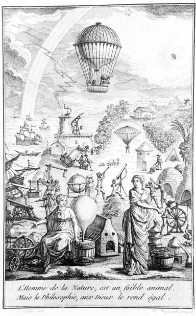 Allegory made during the period of the French revolution illustrating the benefits to mankind of technical and scientific discoveries by Claude Louis Desrais